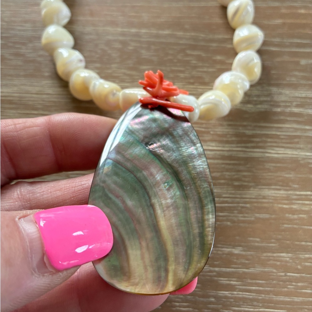 BEAUTIFUL MOTHER OF PEARL 925 Necklace with Faux Coral. CHOKER Style! - Picture 5 of 11